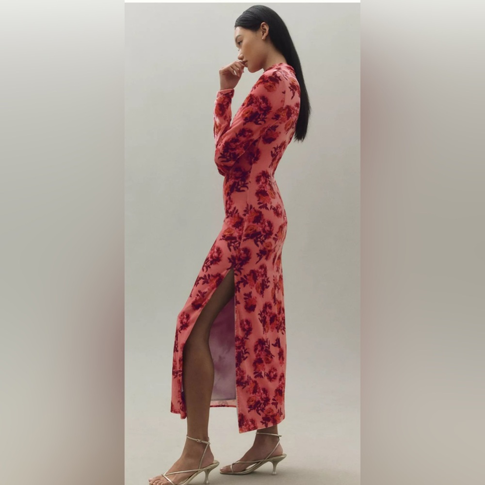 BHLDN Isabella Long-Sleeve High-Neck Cutout Velvet Maxi Dress